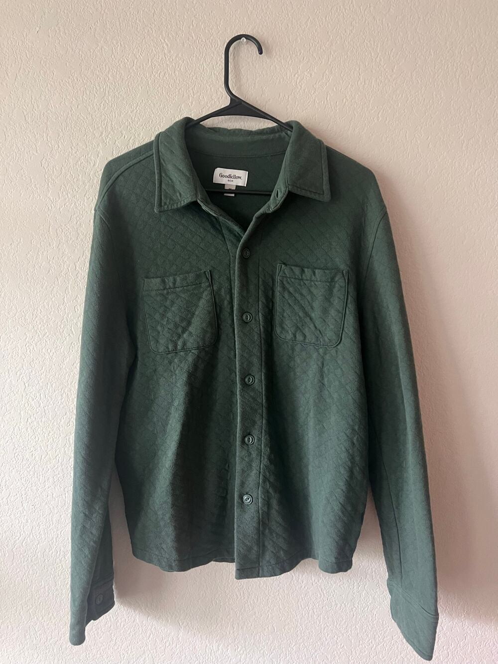 Goodfellow Green Quilted Knit Shirt Jacket Button Front